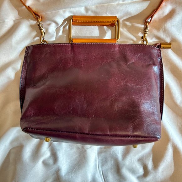 Uppdoo Joy mini tote 100% real leather in deep burgundy brown colour - Picture 2 of 8